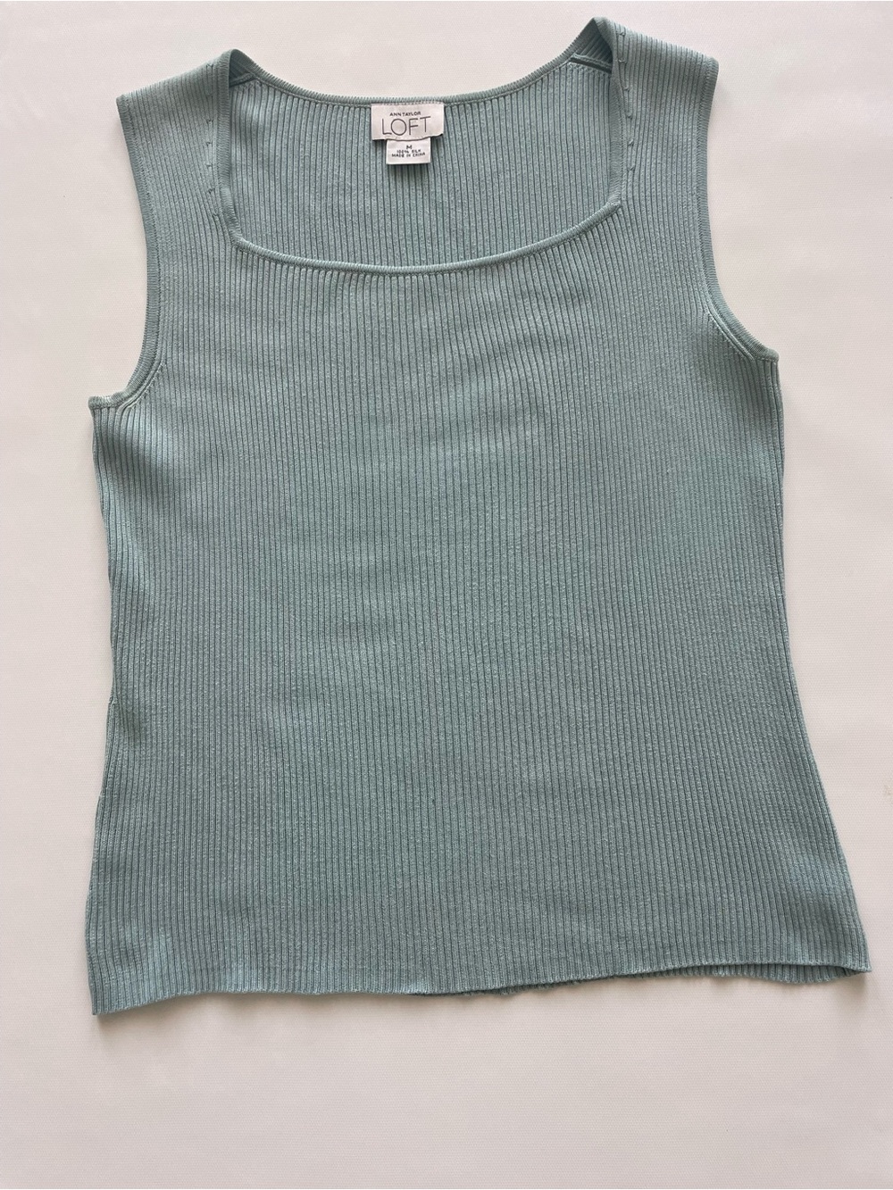LOFT Ribbed Silk Ribbed Tank Top in Sage - Size Medium